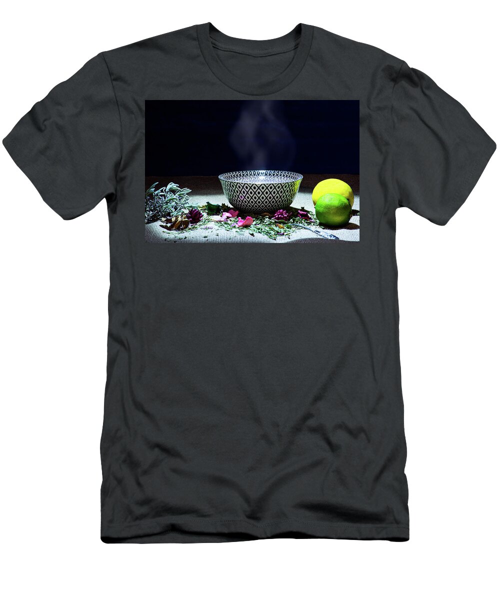 Tea T-Shirt featuring the photograph A drinking bowl with tea and herbs. by Bernhard Schaffer