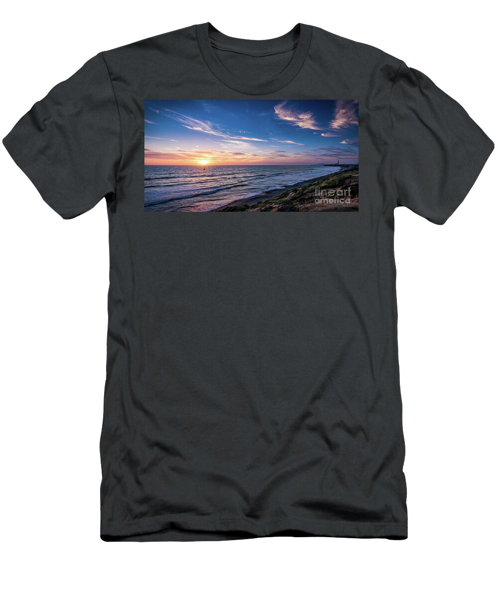 Beach T-Shirt featuring the photograph A Glorious Sunset at North Ponto, Carlsbad State Beach by David Levin