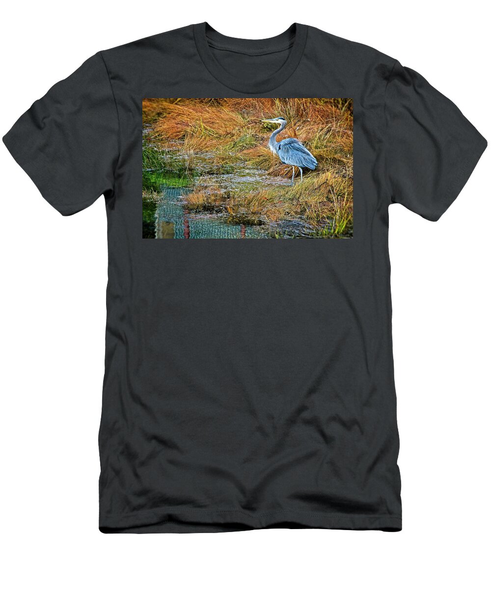 Heron T-Shirt featuring the photograph A Great Blue by Chuck Burdick