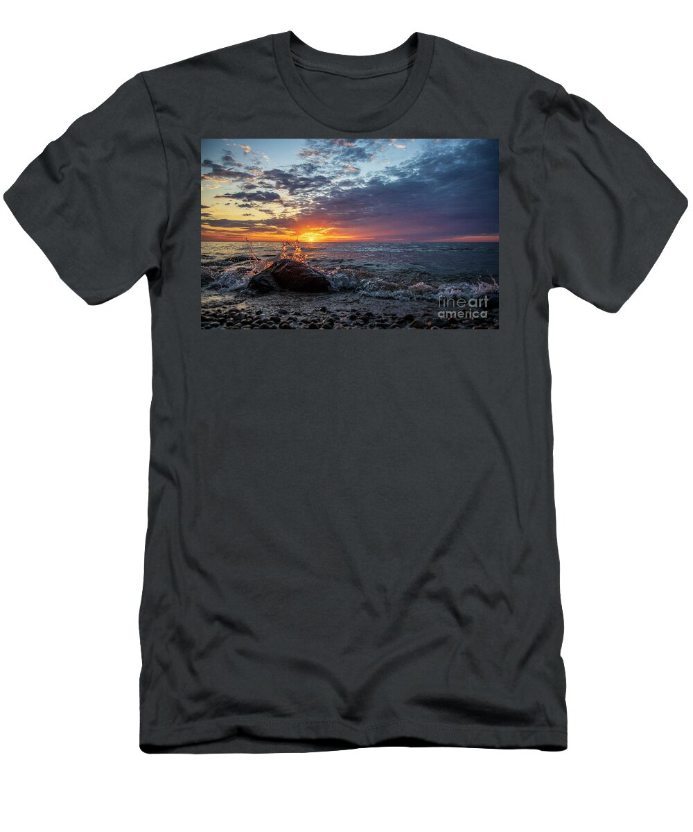 Heart T-Shirt featuring the photograph A heart shaped splash at sunrise by Eric Curtin