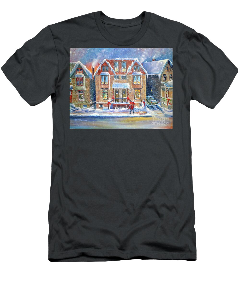 Christmas T-Shirt featuring the painting A Hometown Christmas by Anthony DiNicola