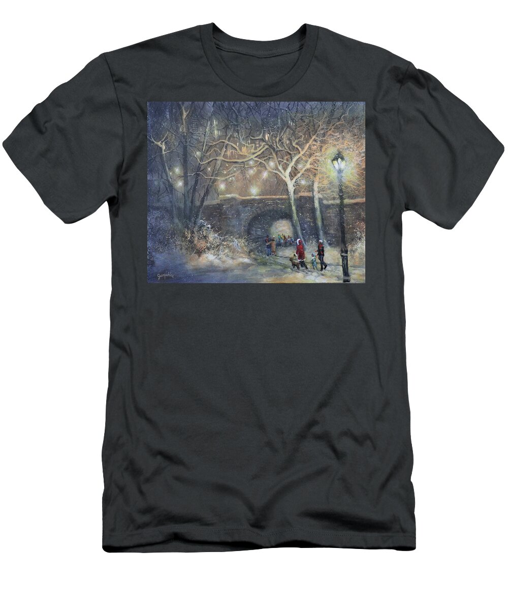 Snowfall T-Shirt featuring the painting A Magical Walk by Tom Shropshire