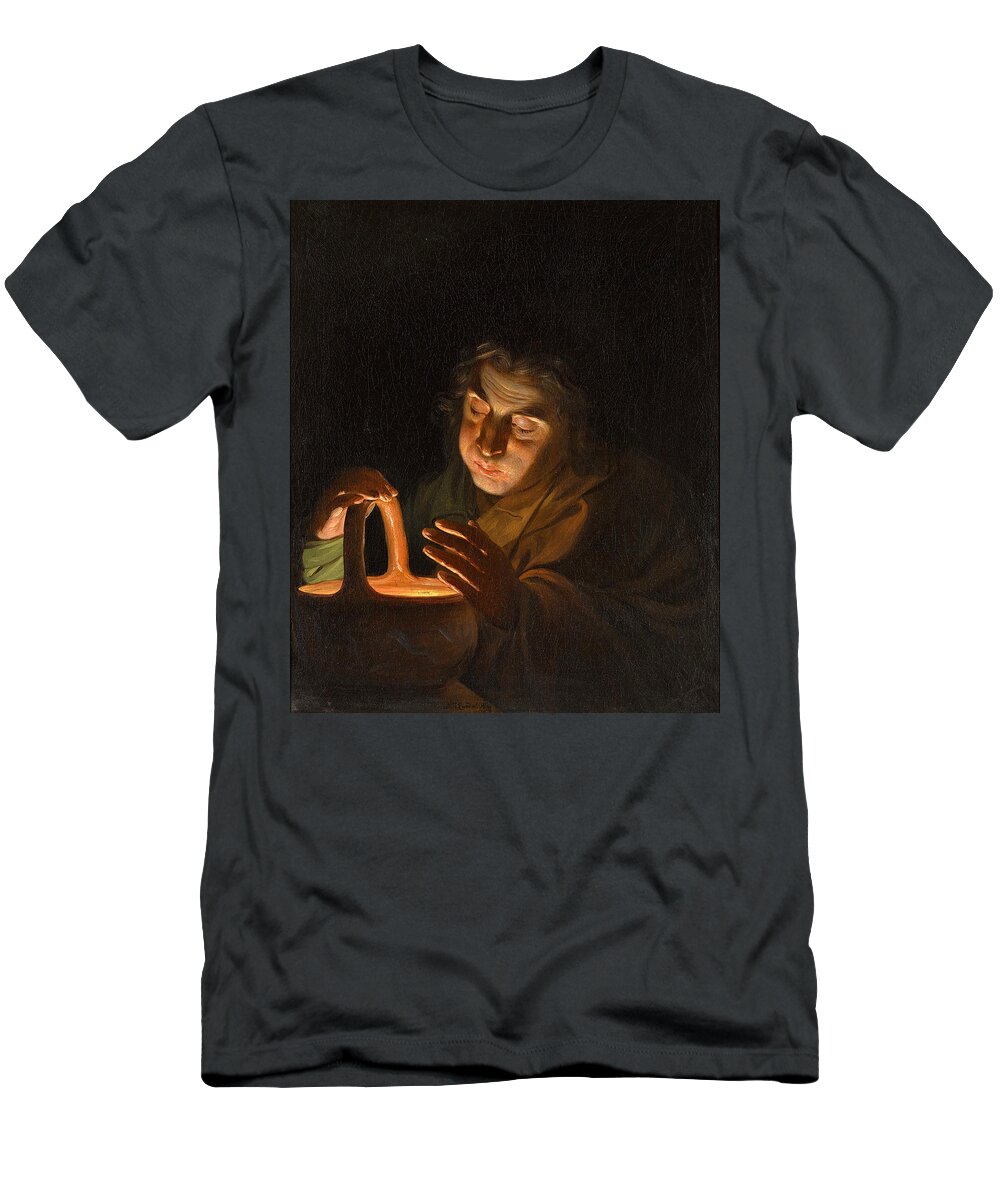 Martin Ferdinand Quadal T-Shirt featuring the painting A Man blowing on a Lamp by Martin Ferdinand Quadal