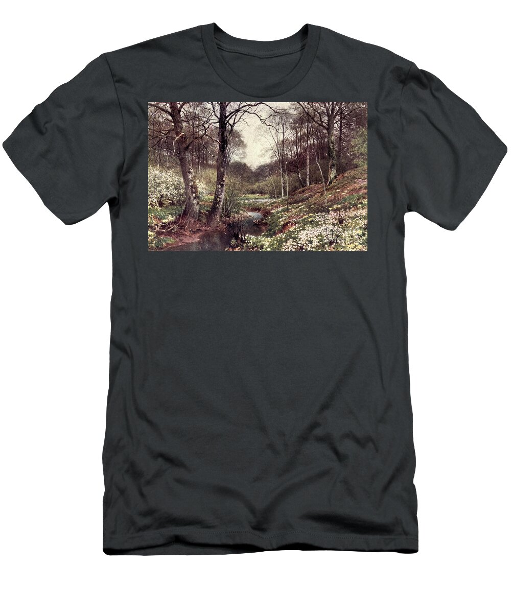 Charm Of Gardens T-Shirt featuring the drawing A Primrose Bank Near Dorking j5 by Historic Illustrations
