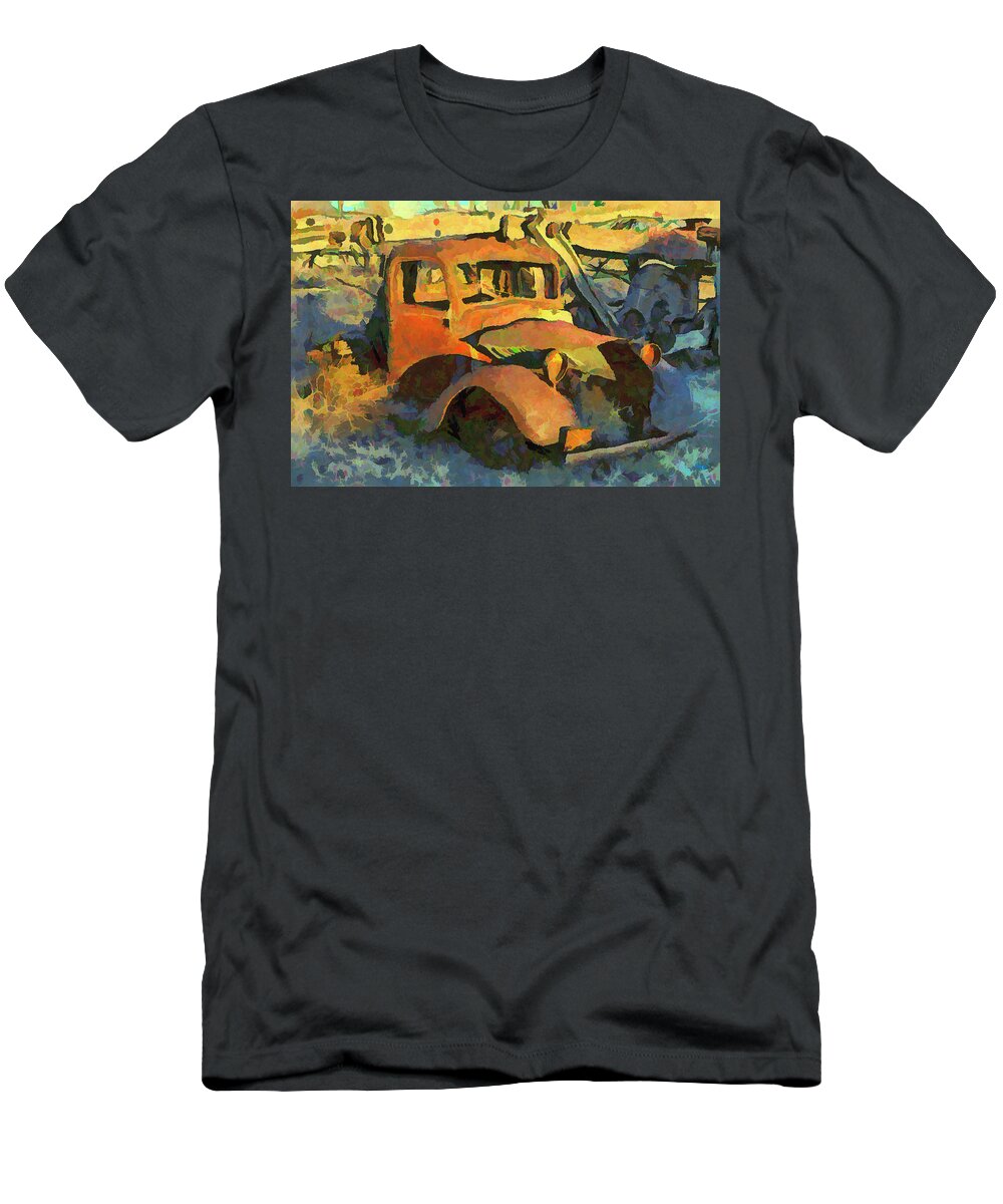 Truck T-Shirt featuring the digital art A Rusted Old Truck Marfa Texas Watercolor Versio by Carol Highsmith