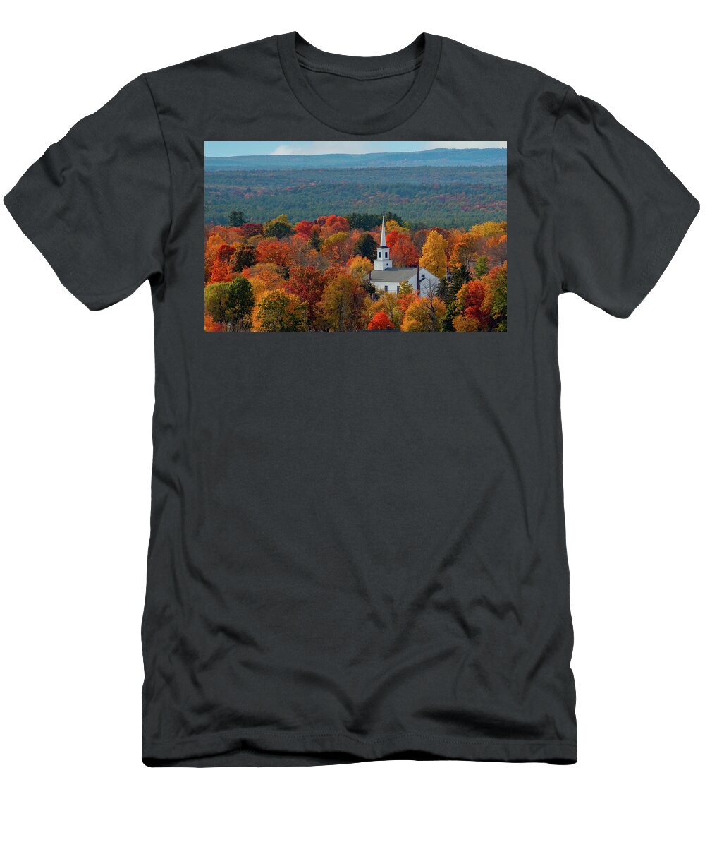 Autumn Fall Colors T-Shirt featuring the photograph A Steeple Among the Maples by Jeff Folger