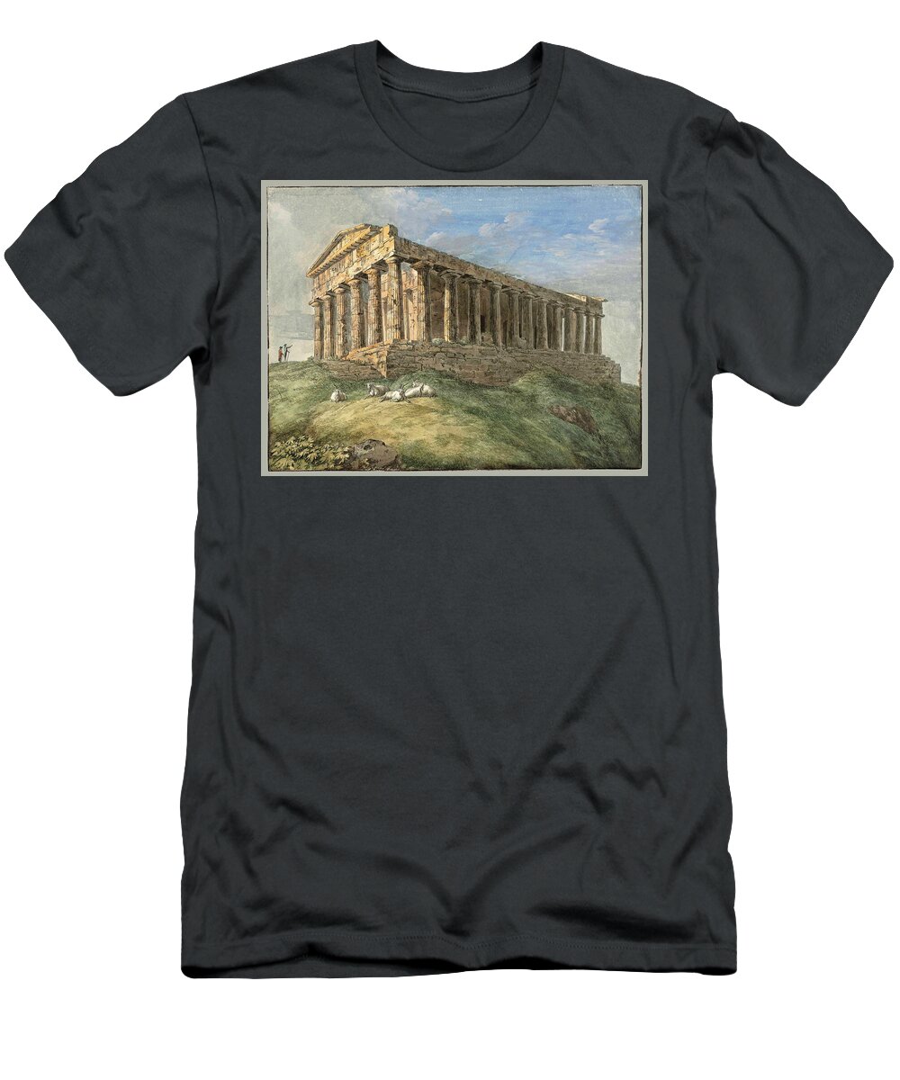 Jacob Philipp Hackert T-Shirt featuring the drawing A view of the Temple of Concordia at Agrigento, with two figures and goats in the foreground by Jacob Philipp Hackert