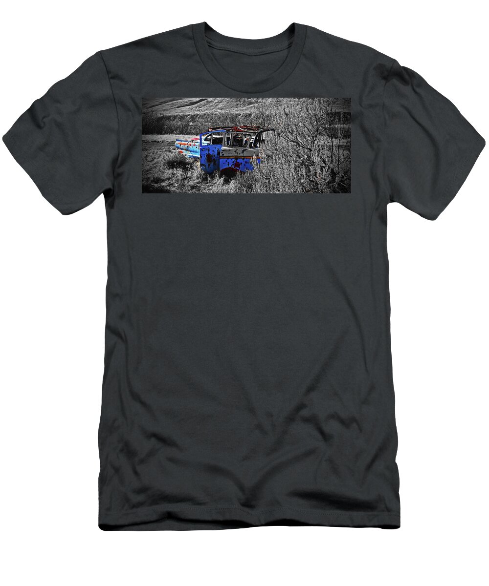  T-Shirt featuring the digital art Abandon Car At Rock Creek by Fred Loring