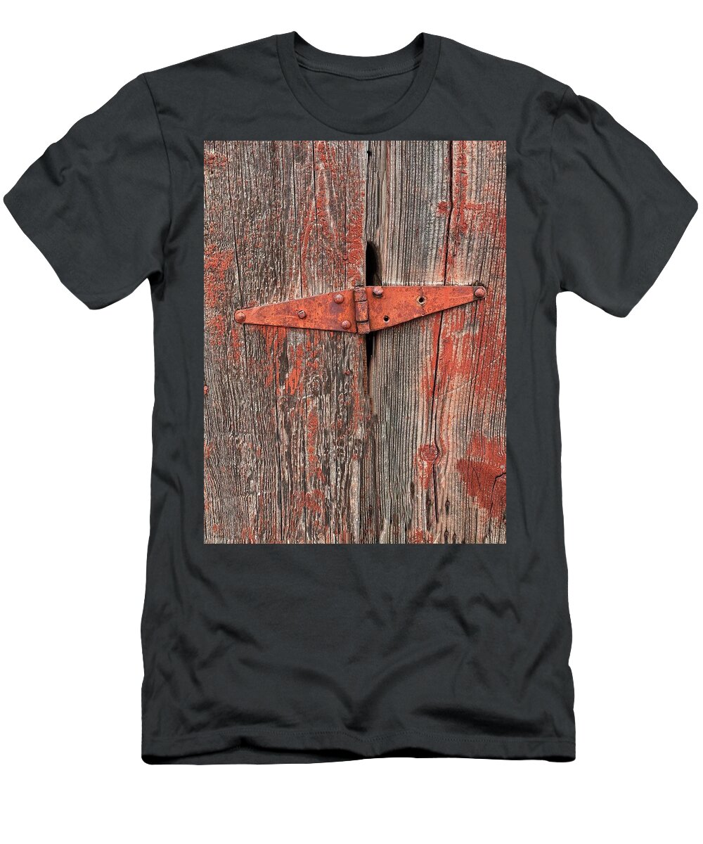 Barn T-Shirt featuring the photograph Abandoned Barn Door Hinge by Jerry Abbott