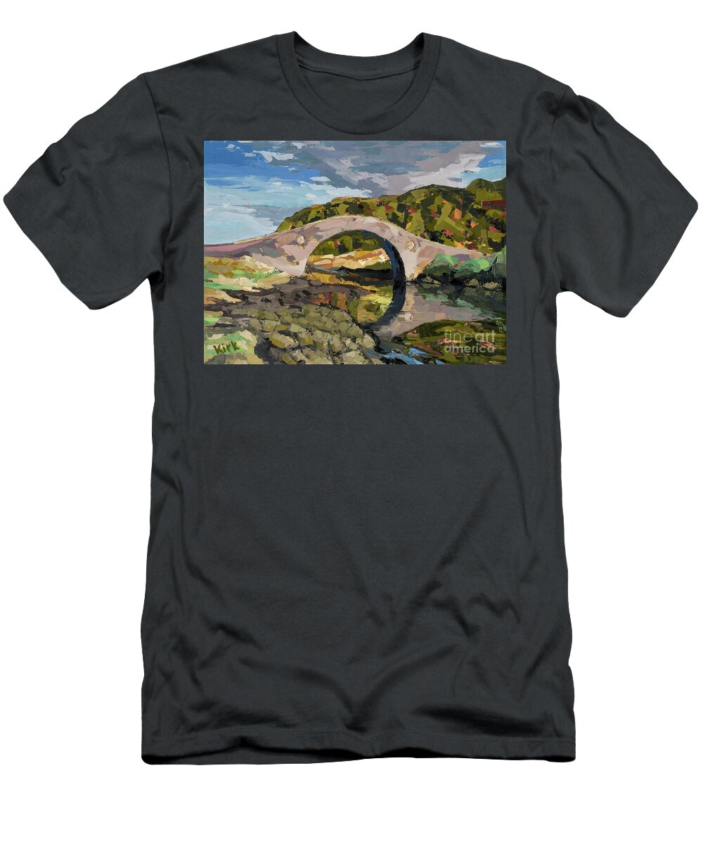 Scotland T-Shirt featuring the painting Abandoned Bridge, 2015 by PJ Kirk