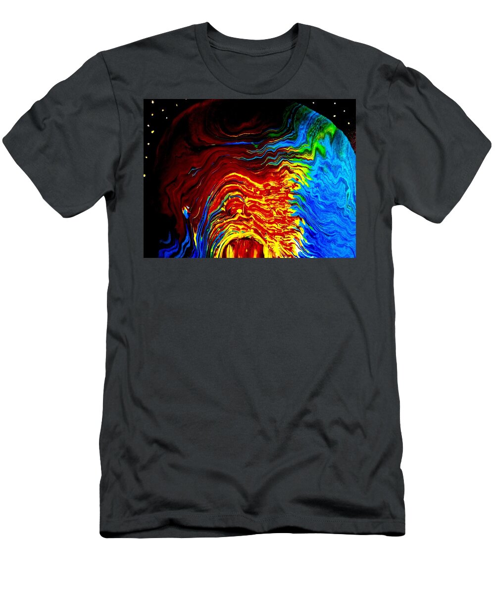 Earth Fire Above Water T-Shirt featuring the painting Above the Earth by Anna Adams