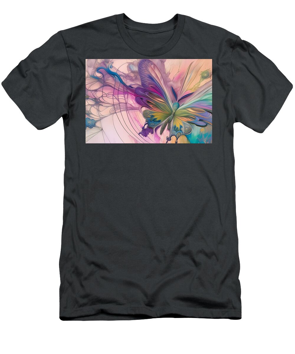 Digital Butterfly Abstract Pasteis T-Shirt featuring the digital art Abstract Butterfly in Pastels by Beverly Read