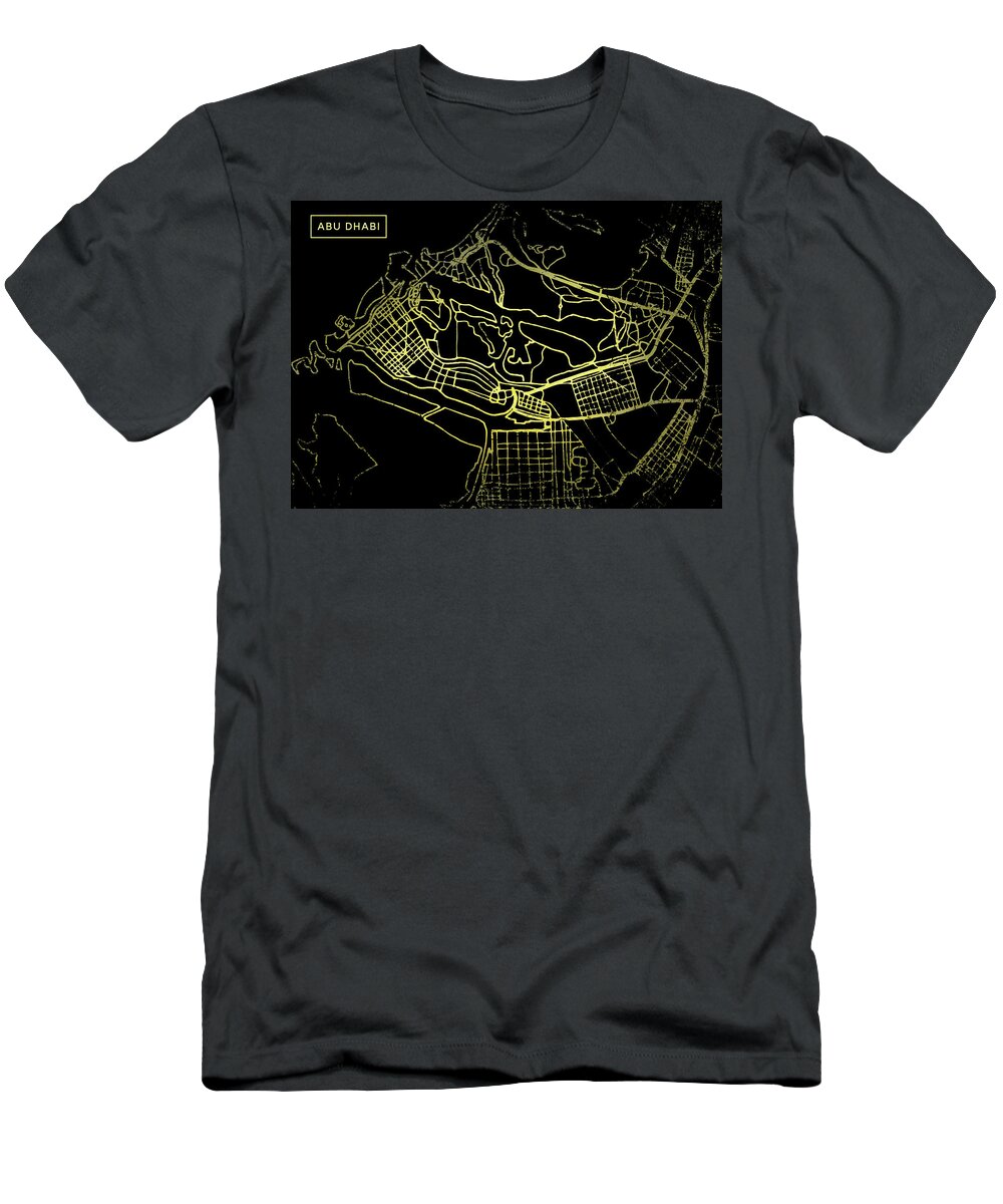 Map T-Shirt featuring the digital art Abu Dhabi Map in Gold and Black by Sambel Pedes