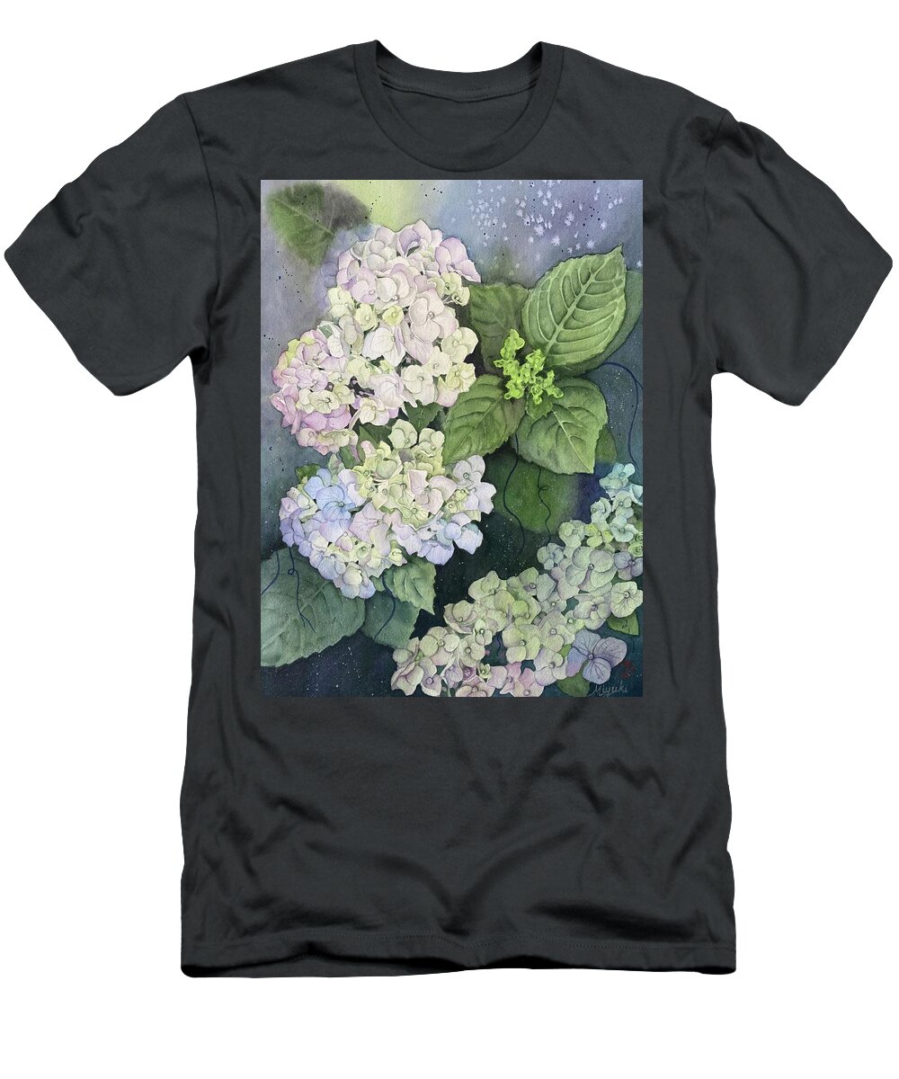 Hydrangea T-Shirt featuring the painting First Blush by Kelly Miyuki Kimura