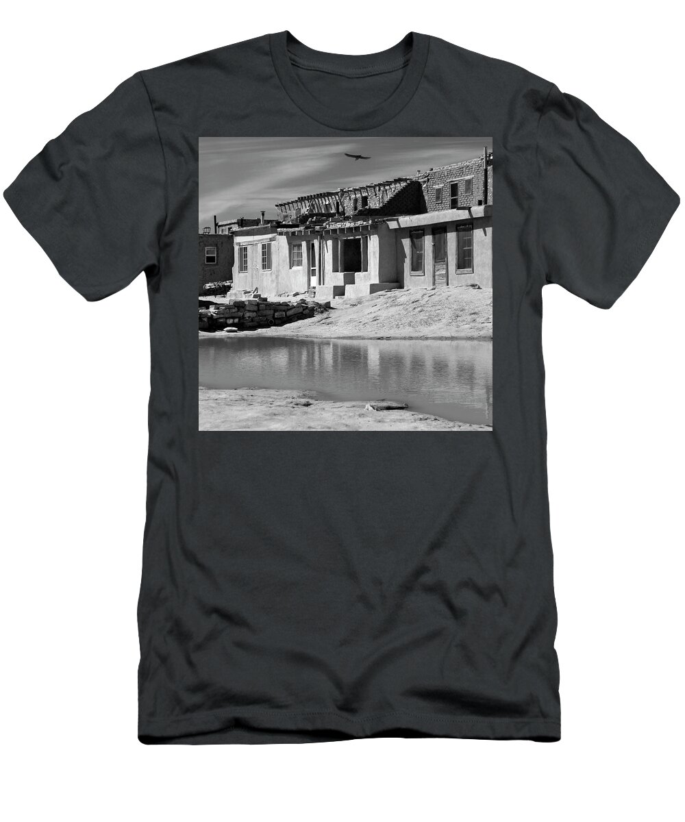 Acoma Pueblo T-Shirt featuring the photograph Acoma Pueblo Adobe Homes B W by Mike McGlothlen
