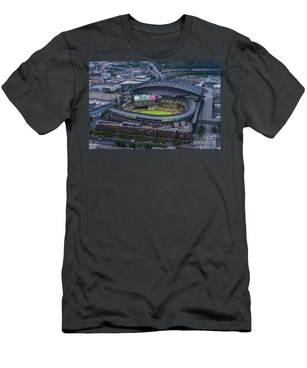 Safeco Field T-Shirt featuring the photograph Aerial Seattle Safeco Field Mariners by Mike Reid