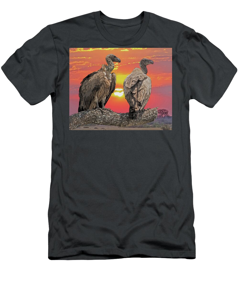 African Vultures T-Shirt featuring the digital art AFRICAN VULTURES AT SUNSET cps by Larry Linton