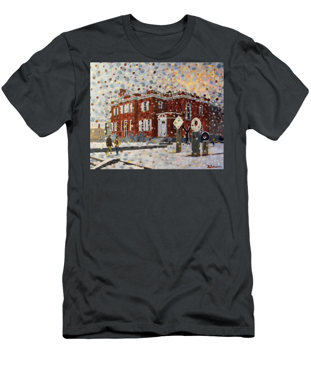 Kingston T-Shirt featuring the painting Agnes Etherington House-Queens University by David Gilmore
