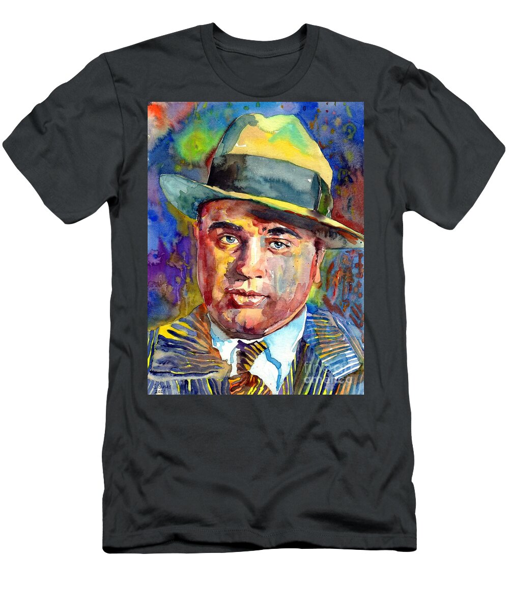 Al Capone T-Shirt featuring the painting Al Capone Portrait by Suzann Sines