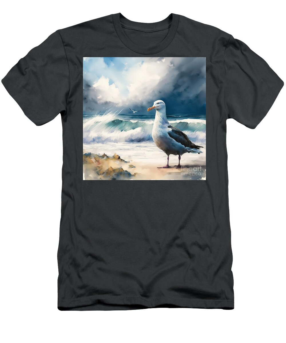 Albatross T-Shirt featuring the painting Albatross at beach by N Akkash