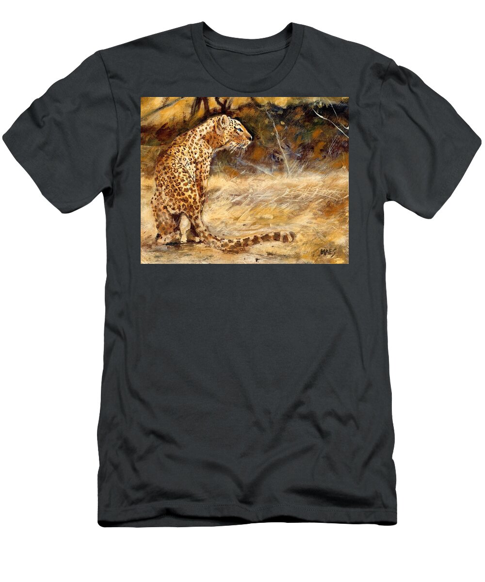 Africa T-Shirt featuring the painting Alert African Leopard by Walt Maes