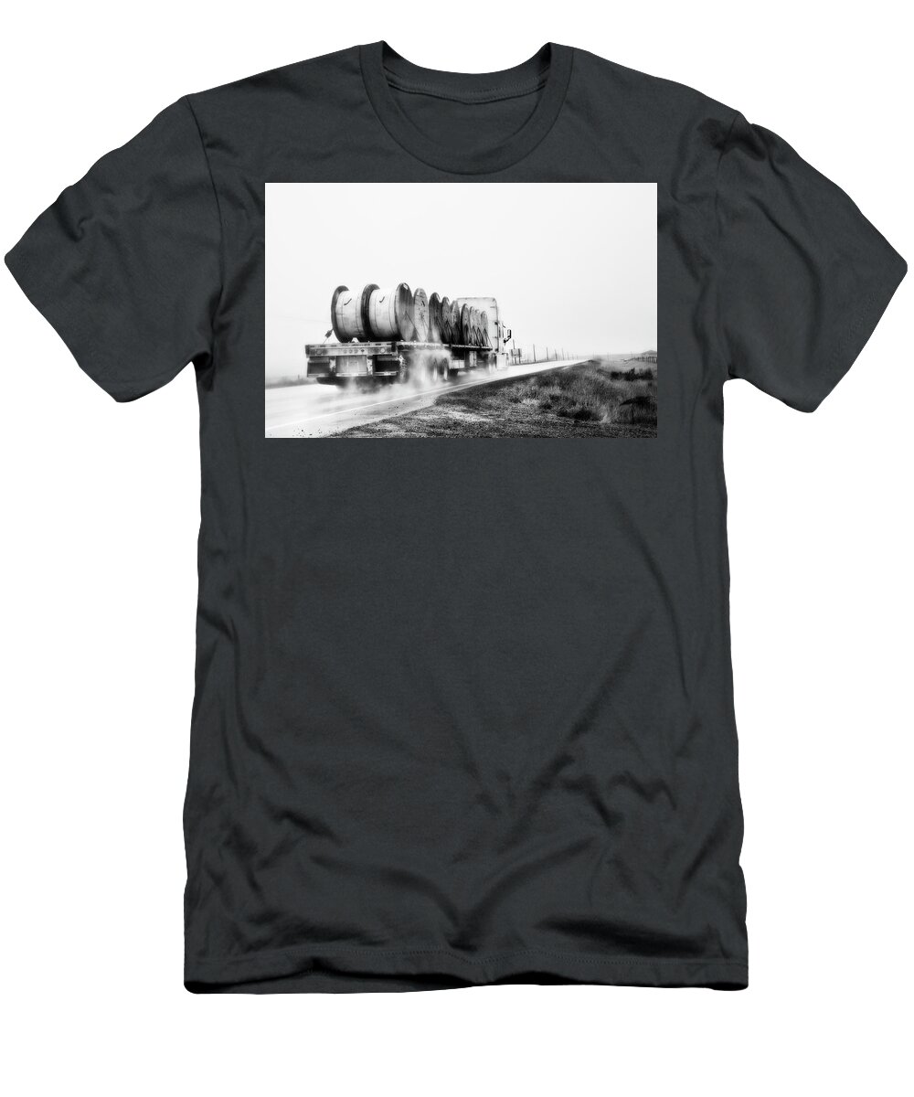 Theresa Tahara T-Shirt featuring the photograph All Weather Trucker Bw by Theresa Tahara