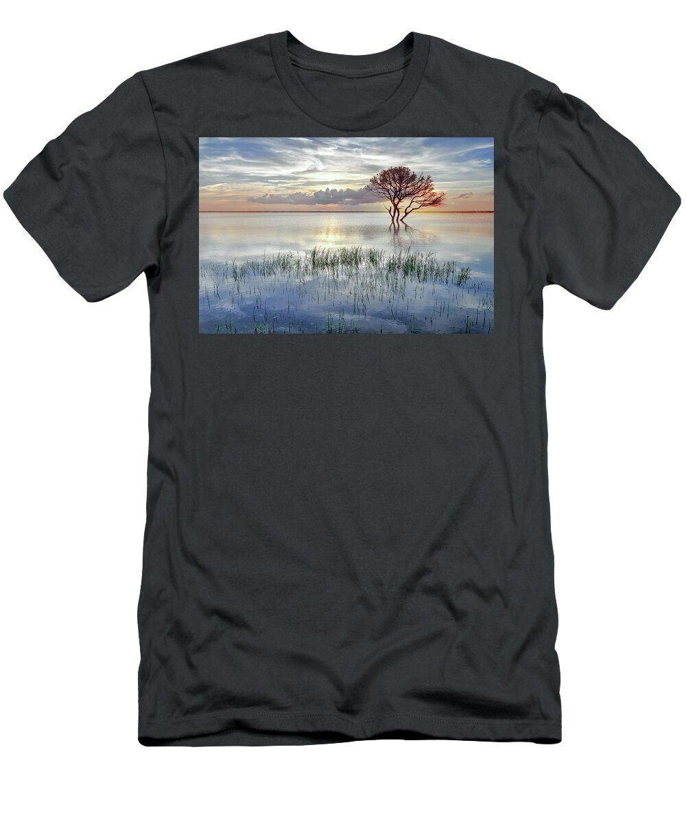 Clouds T-Shirt featuring the photograph Alone at Sunset in Soft Hues by Debra and Dave Vanderlaan