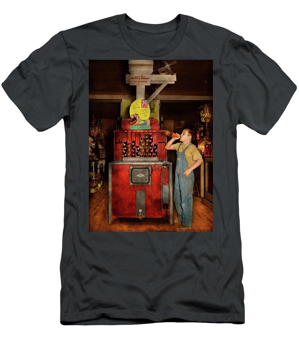 General Store T-Shirt featuring the photograph Americana - Soda - Sip it slowly 1939 by Mike Savad