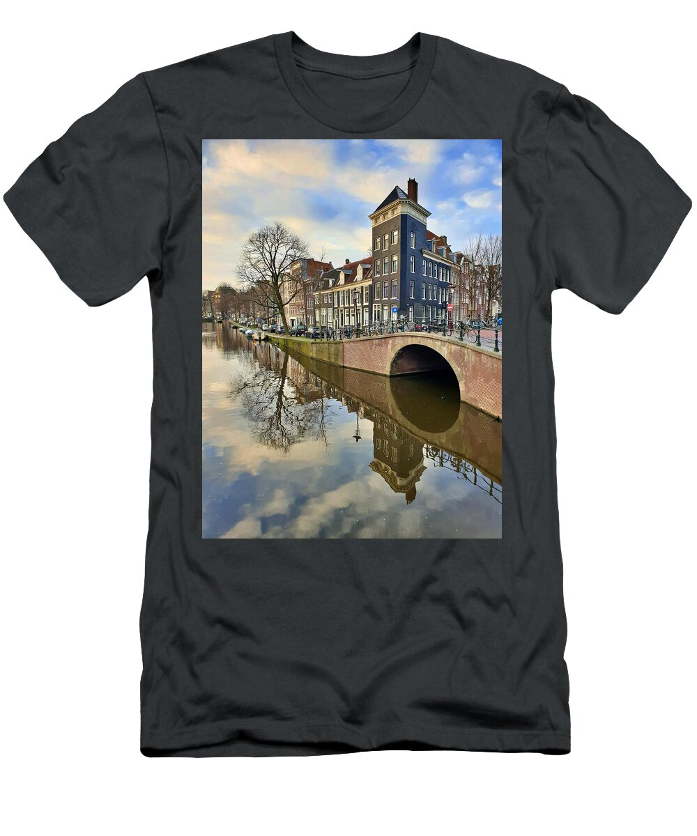 Amsterdam T-Shirt featuring the photograph Amsterdam Winter Reflections by Andrea Whitaker