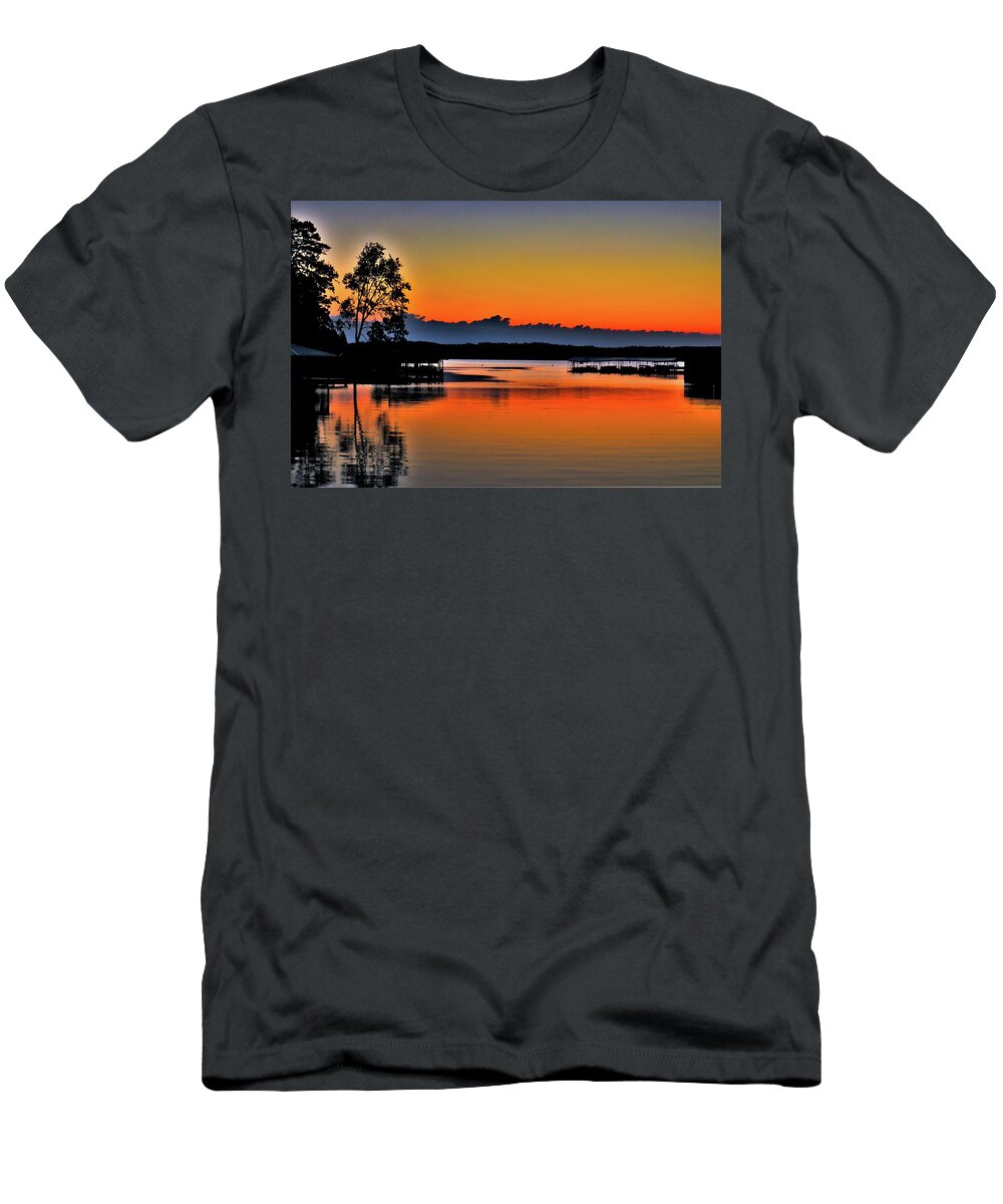 Lake T-Shirt featuring the photograph An Orange Glassy Sunrise by Ed Williams