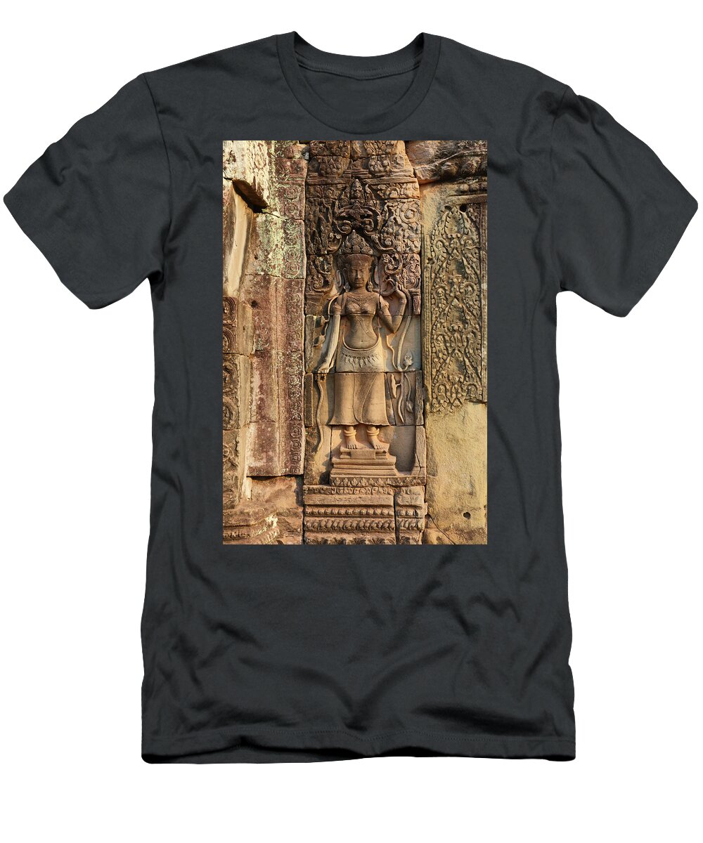 Cambodia T-Shirt featuring the photograph Ancient bas-reliefs on temple in Cambodia by Mikhail Kokhanchikov