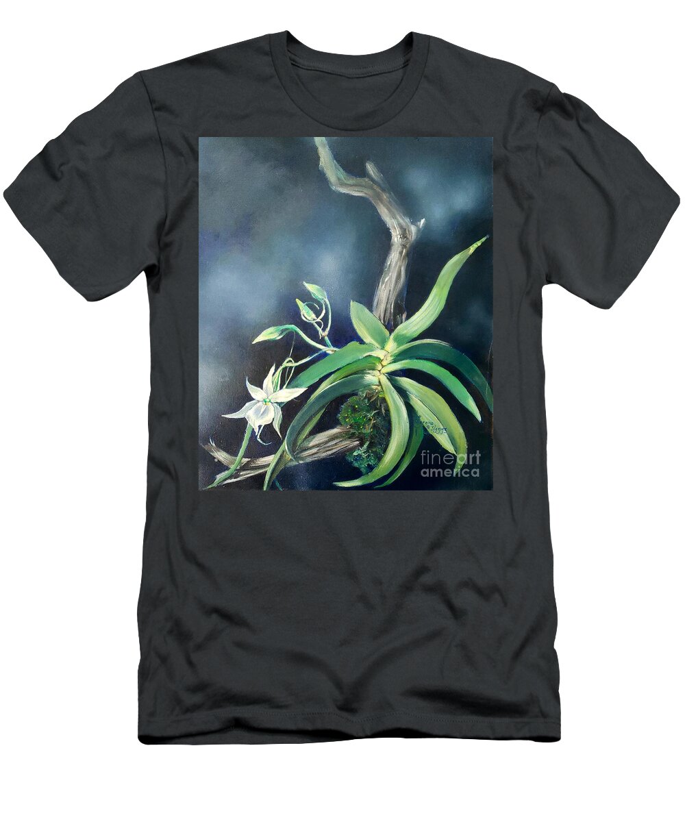 Angraecum T-Shirt featuring the painting Angraecum leonis by Merana Cadorette