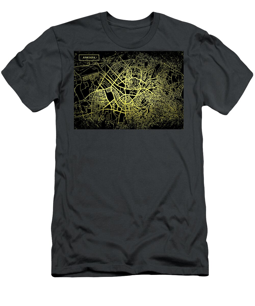Map T-Shirt featuring the digital art Ankara Map in Gold and Black by Sambel Pedes