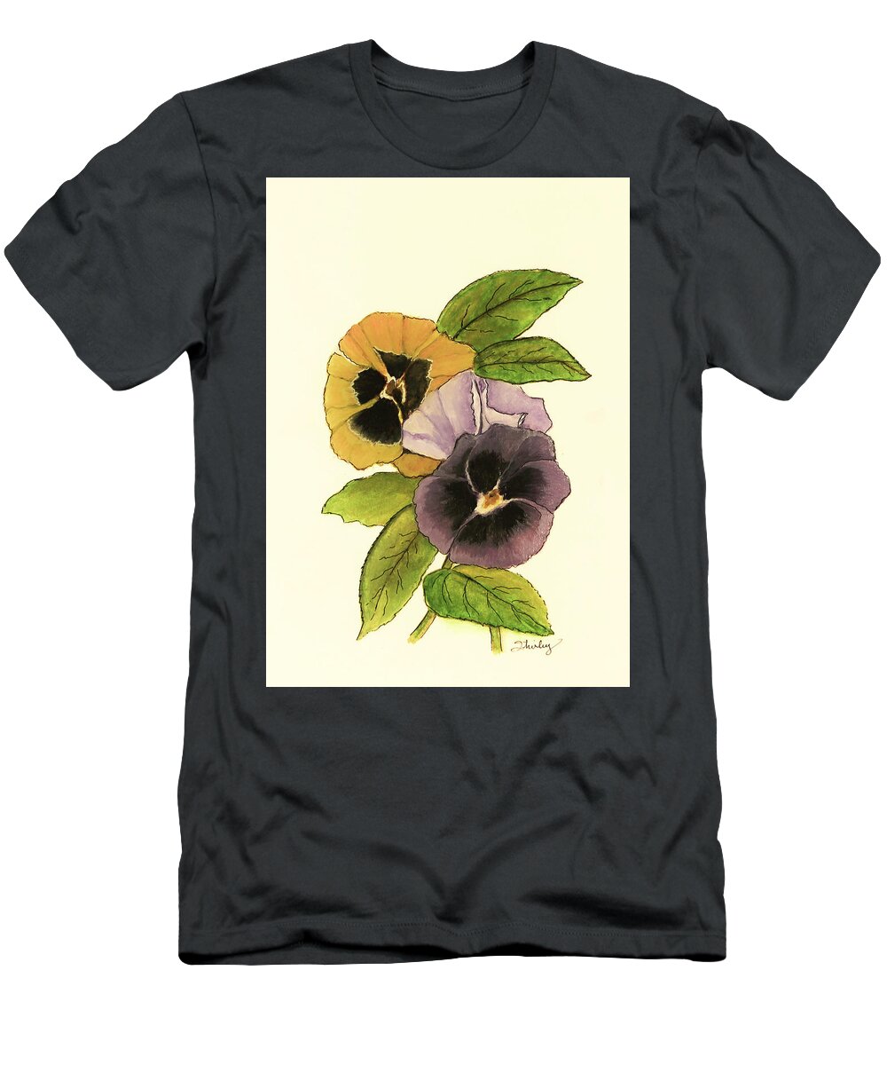 Pansy T-Shirt featuring the painting Antique Pansies by Shirley Dutchkowski