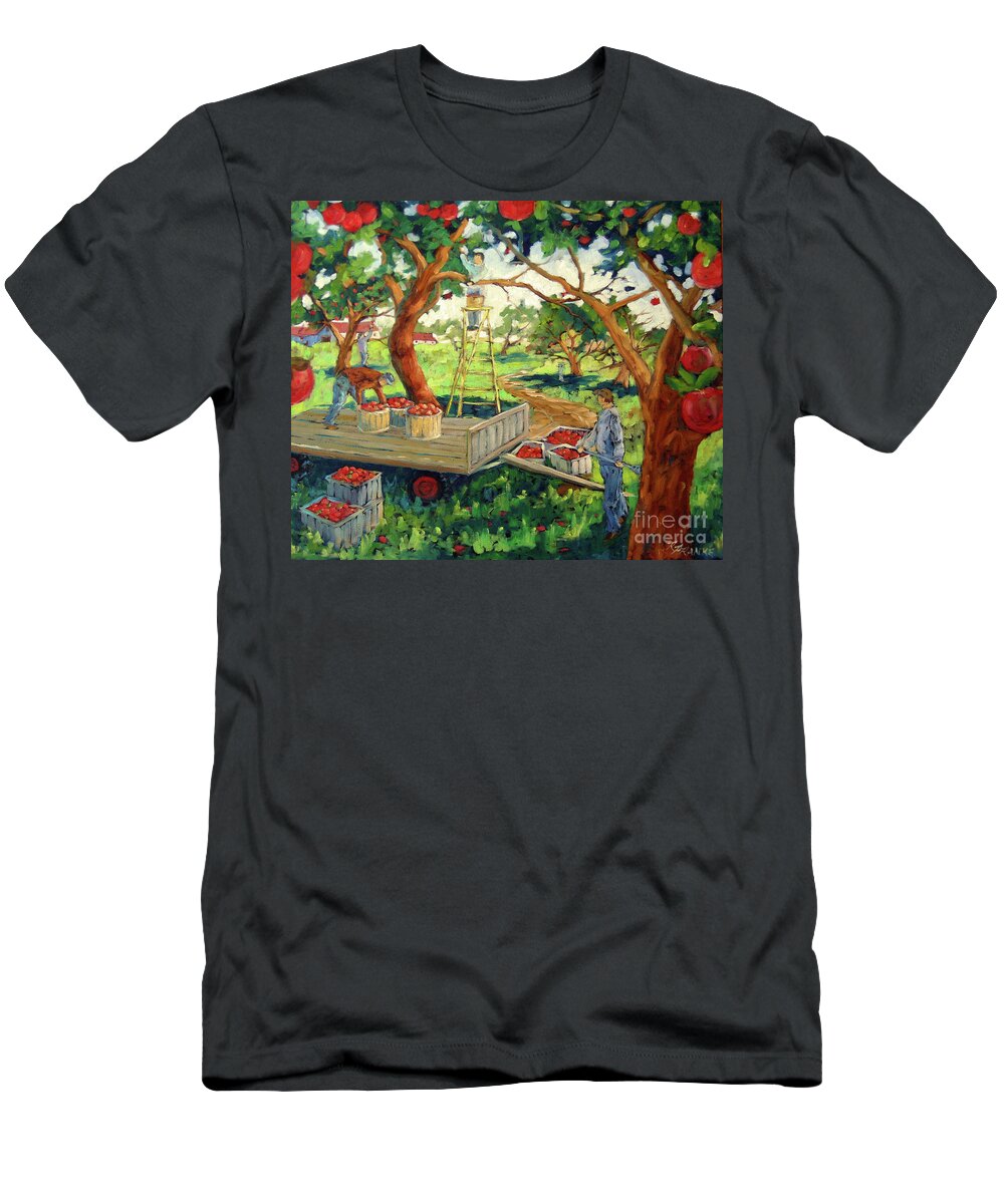 Apples T-Shirt featuring the painting Apple Pickers by Richard T Pranke