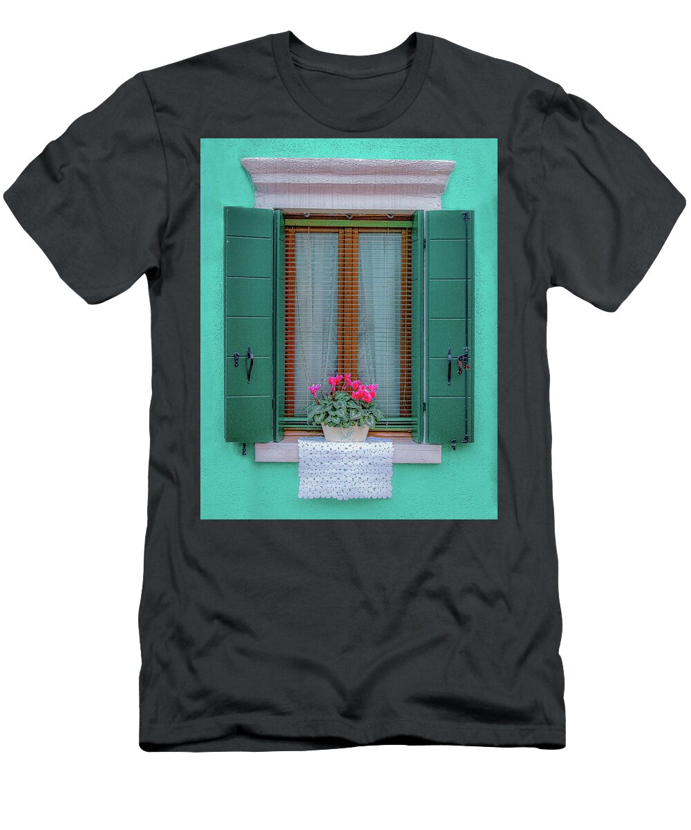 Burano T-Shirt featuring the photograph Aqua Burano Window by David Downs