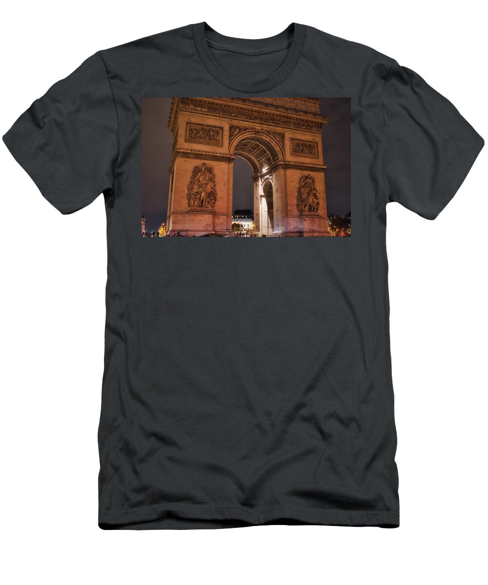 Arch T-Shirt featuring the photograph Arc De Triomphe Night Glow by Portia Olaughlin