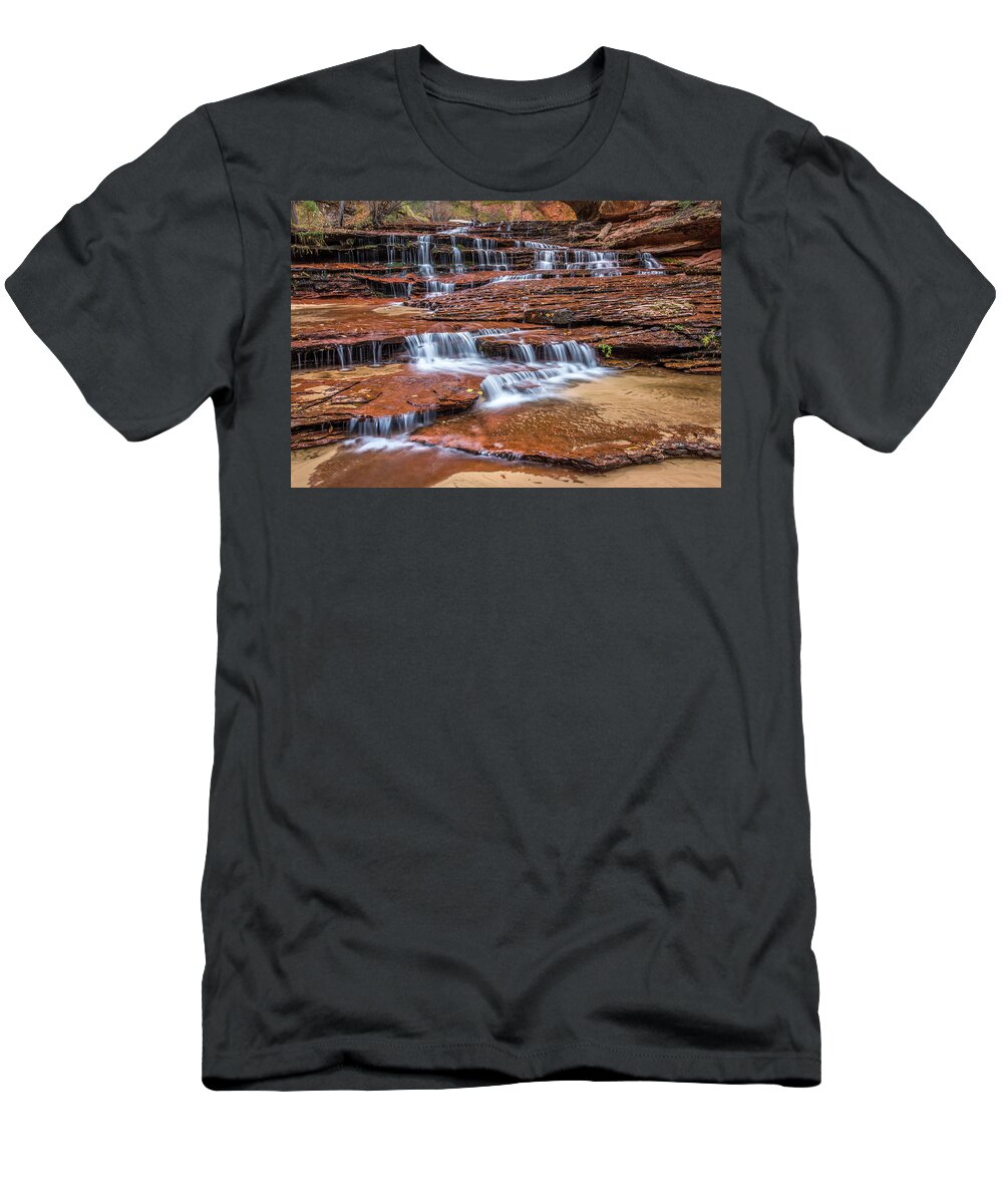 Archangel Falls T-Shirt featuring the photograph Archangel falls Zion Utah by Pierre Leclerc Photography