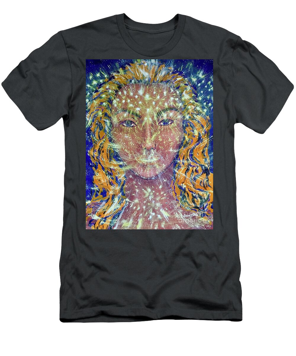 Archangel Michael T-Shirt featuring the painting Archangel Michael. I am with you by Monica Elena