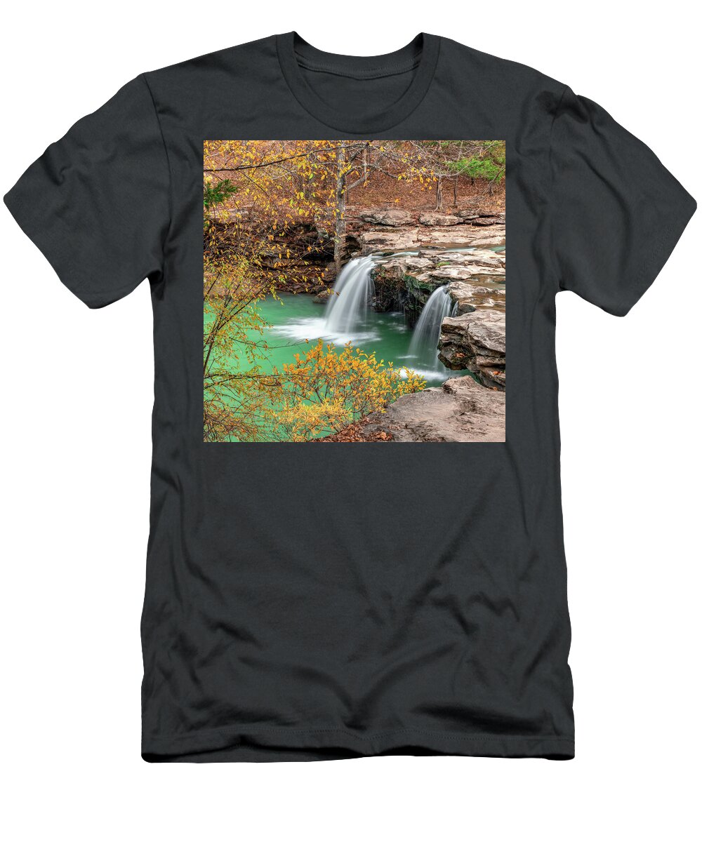 Falling Water Falls T-Shirt featuring the photograph Arkansas Falling Water Falls In Autumn - Ozark National Forest 1x1 by Gregory Ballos