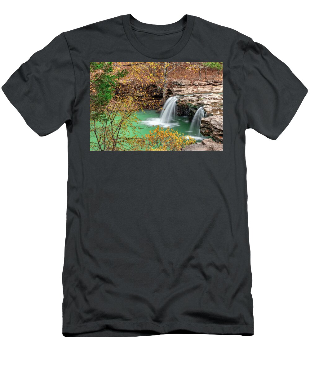 Falling Water Falls T-Shirt featuring the photograph Arkansas Falling Water Falls In Autumn - Ozark National Forest by Gregory Ballos