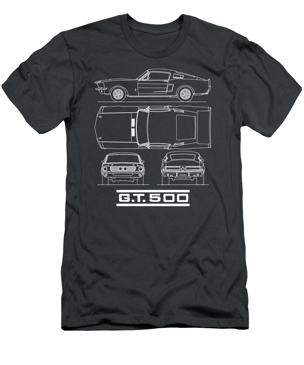 Ford Mustang T-Shirt featuring the photograph Shelby Mustang GT500 Blueprint by Mark Rogan