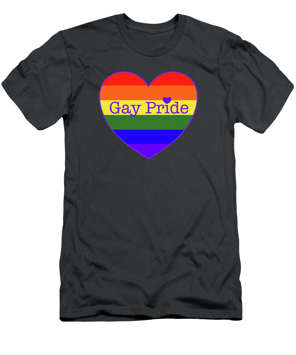 Lgbt T-Shirt featuring the digital art LGBT Gay Pride Flag with Text and Heart by Barefoot Bodeez Art