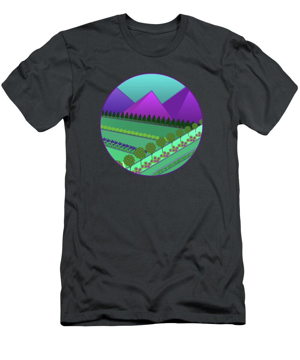 Fields Of Dreams T-Shirt featuring the digital art Fields of Dreams and Mountains by Barefoot Bodeez Art