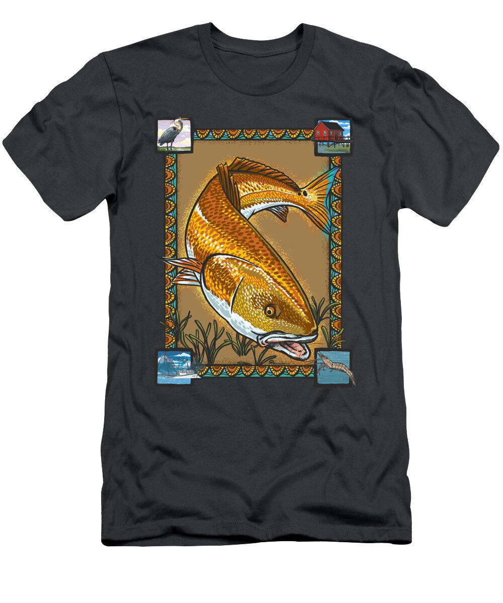 Redfish T-Shirt featuring the digital art A Redfish Story by Kevin Putman