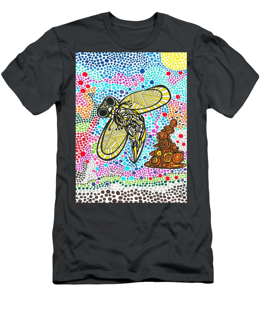Bumble Bee T-Shirt featuring the drawing Funky Bee by Peter Johnstone
