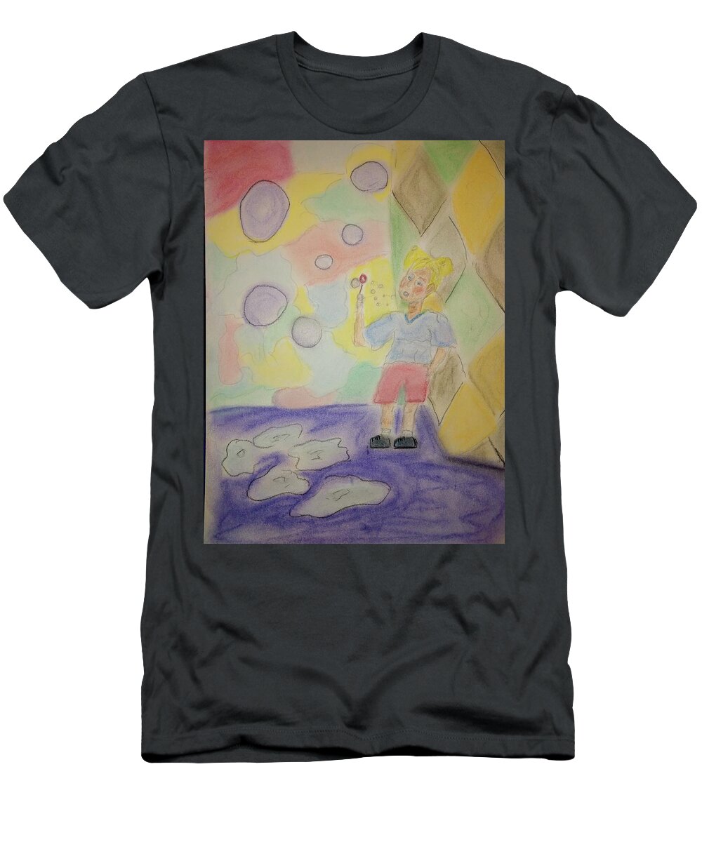 Child T-Shirt featuring the pastel Ashley Blowing Bubbles by Suzanne Berthier