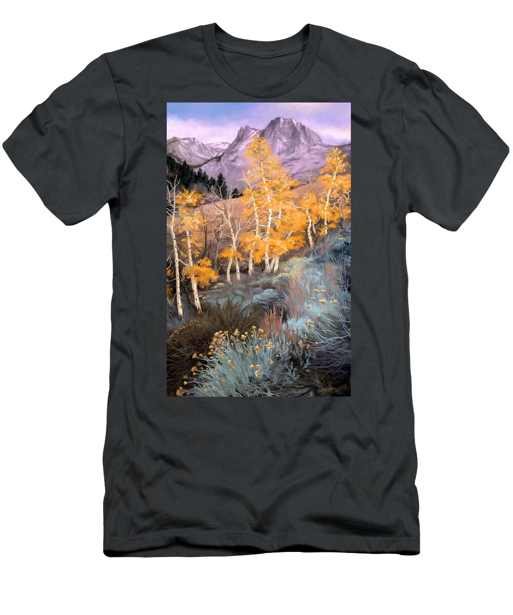 Landscape T-Shirt featuring the painting Aspens by Hans Neuhart