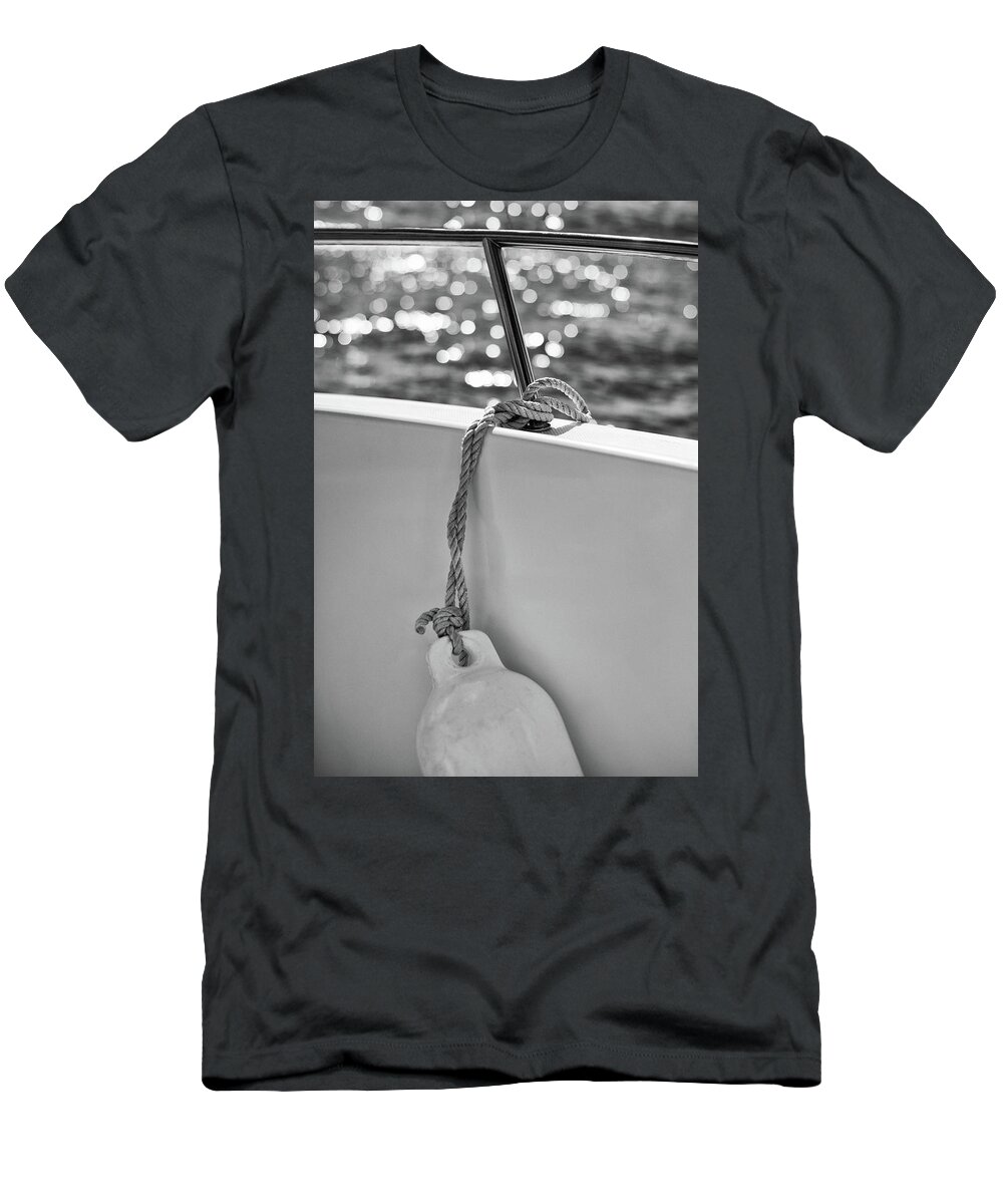 Boating T-Shirt featuring the photograph At Sea Black and White by Laura Fasulo