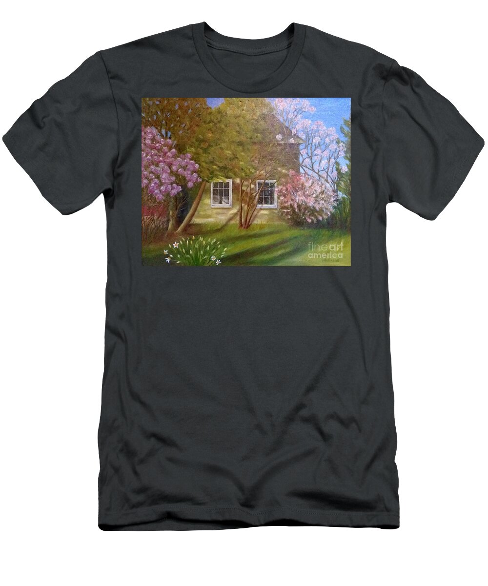 Spring T-Shirt featuring the painting At the End of the Road by Lynda Evans